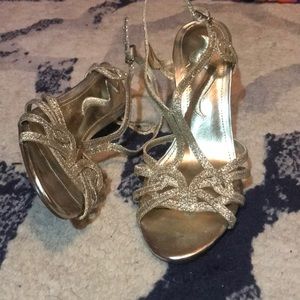 Gold high heels only worn twice!